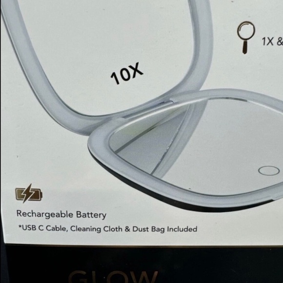 Glo Tech LED Compact Mirror USB & 10X MAG 3 Light Settings White + Onn Powerbank - Picture 11 of 13